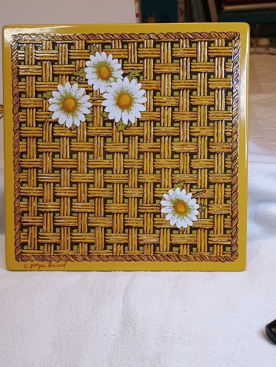 Other - Georges Briard Enamel Tile 50's Art "Patio Line" Vtg Old Stock Basket Daisies
